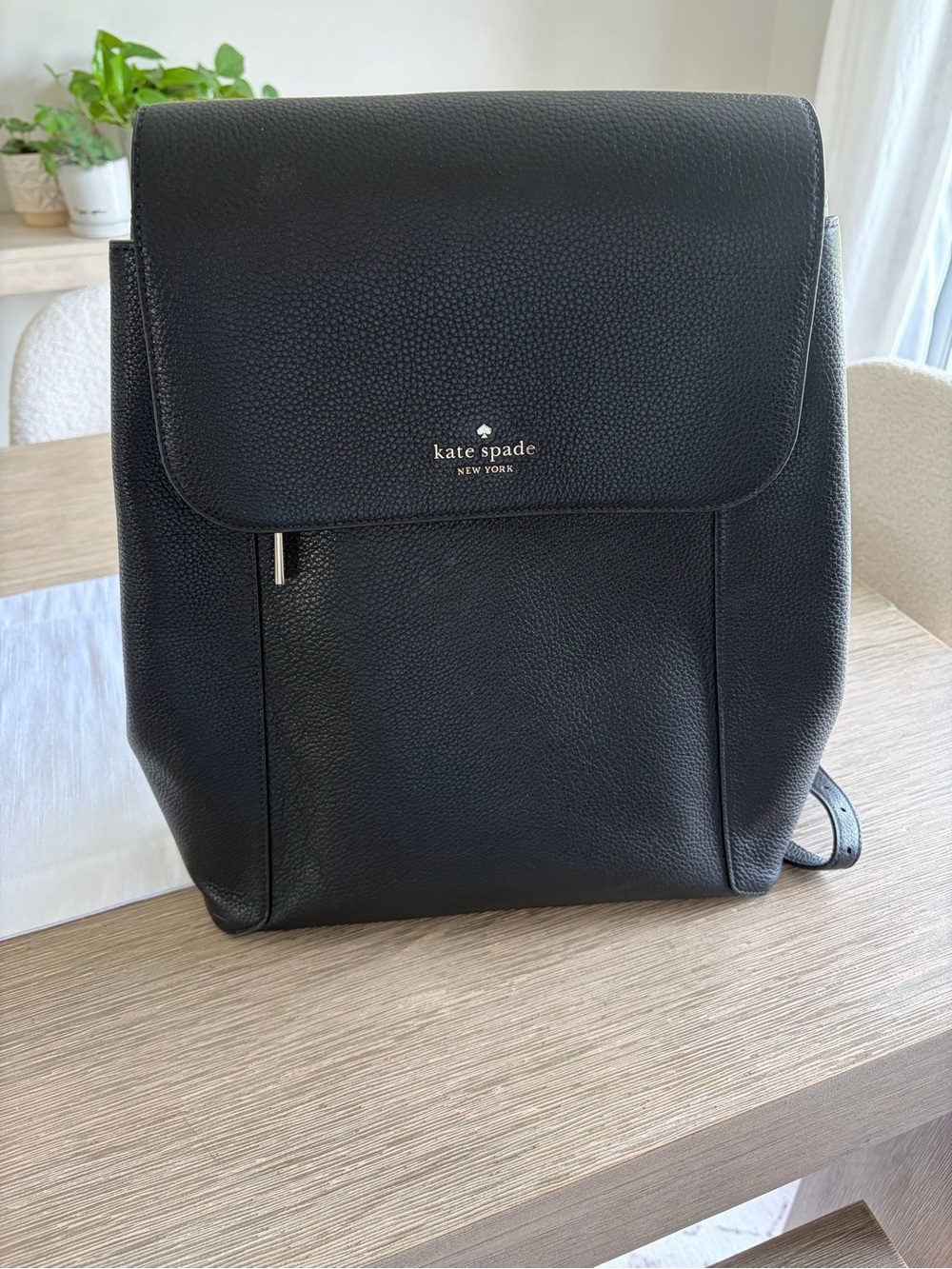 Kate Spade Lena Large Flap Backpack - Black Pebbled Leather